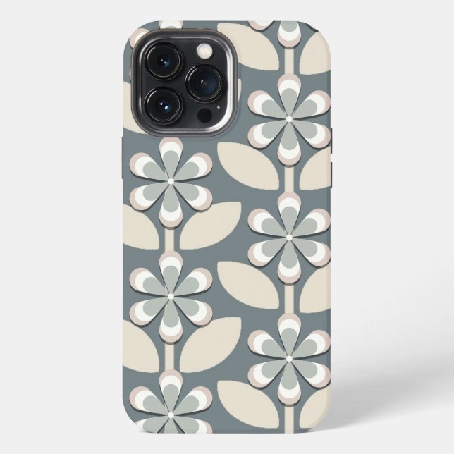 Salbeigrüne Retro-Blumen iPhone Hülle (Rückseite)