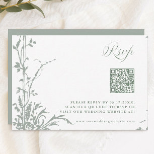 Salbeigrüne Romantische Botanische Gartenhochzeit RSVP Karte