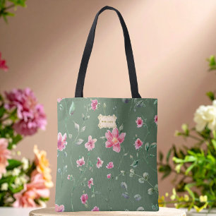 Salbeigrüne rosa Blumen Muster Trendy Klassiker