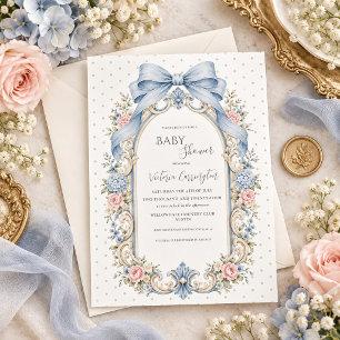 Salbeigrüne rosa florale Vintage-Baby-Party Einladung