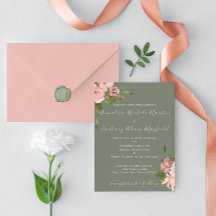 Salbeigrüne Rosé-Blumen-Hochzeitseinladung