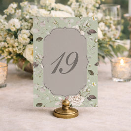 Salbeigrüne Rosen-Hochzeitstischnummern 10–19 Einladung