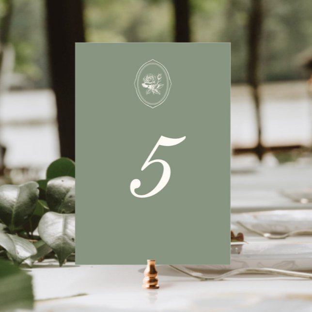 Salbeigrüne Rosenhochzeit Doppelseitig Tischnummer (Von Creator hochgeladen)