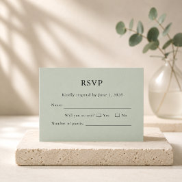 Salbeigrüne RSVP-Karte Minimal Editierbar Elegant RSVP Karte