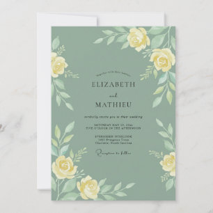 Salbeigrüne ruhige Aquarell-Hochzeit Einladung