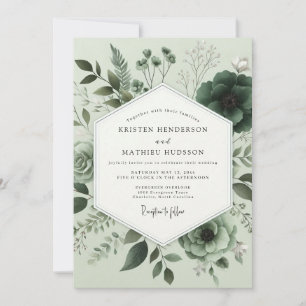 Salbeigrüne ruhige botanische Hochzeit Einladung