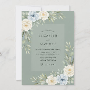 Salbeigrüne ruhige Hochzeit mit Laub Einladung