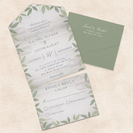 Salbeigrüne Rustikale Gartenhochzeit All In One Einladung