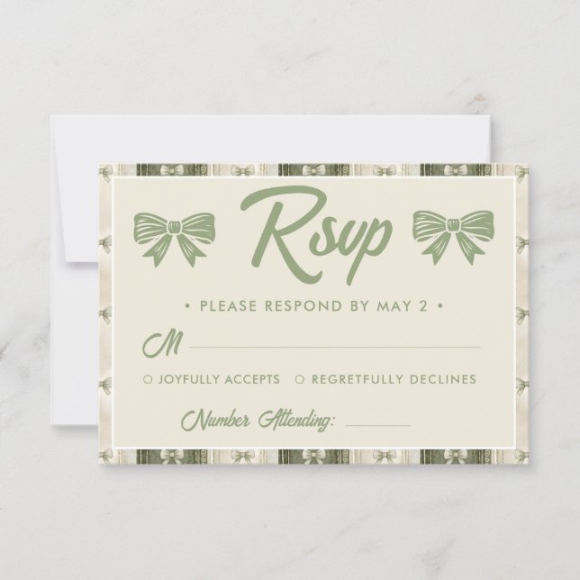Salbeigrüne Rustikale Jeans-Hochzeit RSVP Karte (Vorderseite)