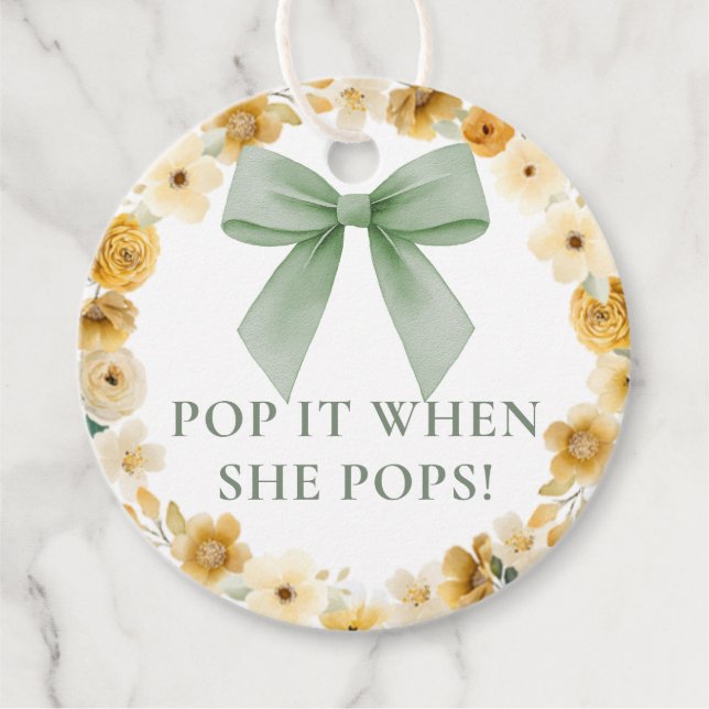 Salbeigrüne Schleife Pop It Geschenkanhänger (Vorderseite)