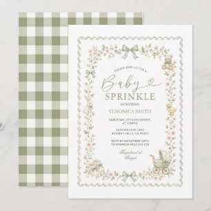 Salbeigrüne Schleifen-Gingham-Baby-Sprinkle-Einlad Einladung