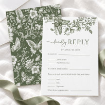 Salbeigrüne Schmetterling Blumen Hochzeit-RSVP-Kar