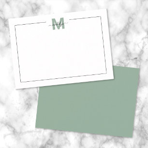 Salbeigrüne Schrift Minimalistisches Monogramm Mitteilungskarte