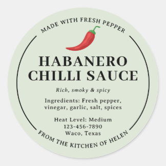 Salbeigrüne selbstgemachte Habanero-Chili-Sauce-Gl Runder Aufkleber