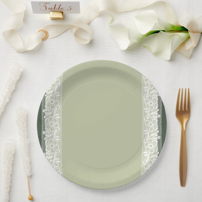 Salbeigrüne Spitzensaum-Runde Pappteller für klass (Hochzeit)