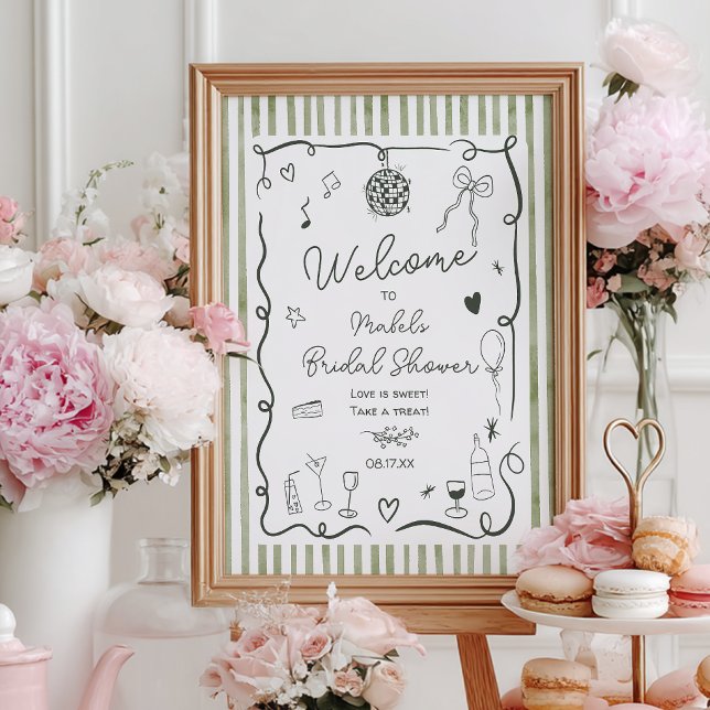 Salbeigrüne Streifen altes Geld  Brautdusche Poster (Sage green Stripes old money bridal shower Poste)