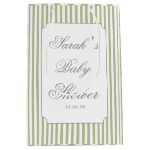 Salbeigrüne Streifen-Baby-Party Mittlere Geschenktüte