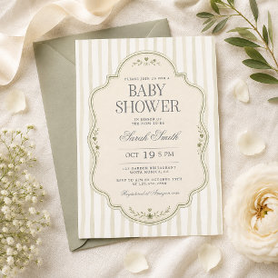 Salbeigrüne Streifen-Baby-Shower-Einladung Einladung