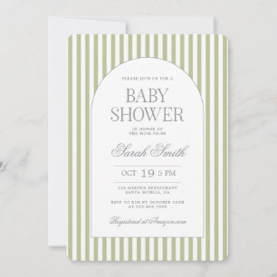 Salbeigrüne Streifen-Baby-Shower-Einladung Einladung
