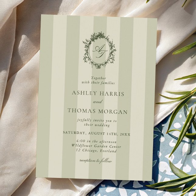 Salbeigrüne Streifen Hochzeit Einladung (Von Creator hochgeladen)