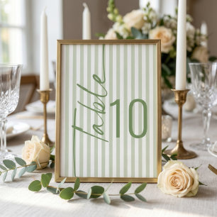 Salbeigrüne Streifen Hochzeit Tischnummer Karte