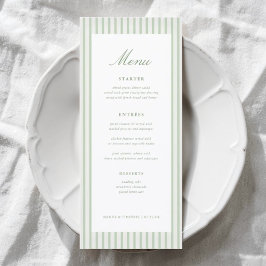 Salbeigrüne Streifen Klassische Hochzeitstisch-Men Menükarte