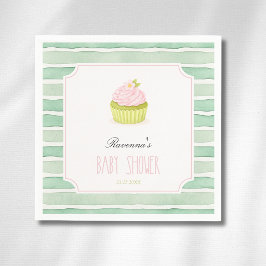 Salbeigrüne Streifen-Matcha-Cupcake-Party-Baby-Sho Serviette