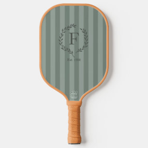 Salbeigrüne Streifen Monogramm Lorbeerkranz Est Ja Pickleball Schläger