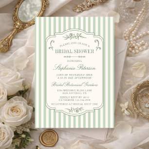 Salbeigrüne Streifen Vintage Floral Brautparty Einladung