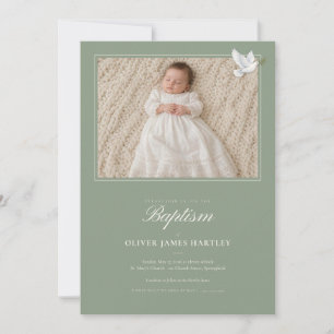 Salbeigrüne Tauben-Baby-Foto-Tauf-Einladung Einladung
