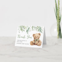 Salbeigrüne Teddybär-Baby-Shower-Dankeskarten