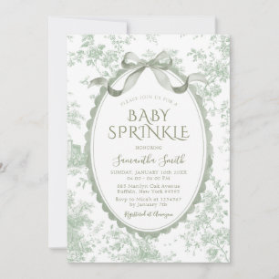 Salbeigrüne Toile-Blumen-Chinoiserie-Baby-Sprinkle Einladung