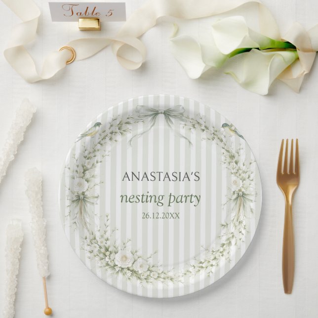 Salbeigrüne Toile De Juoy Nesting-Party  Pappteller (Hochzeit)