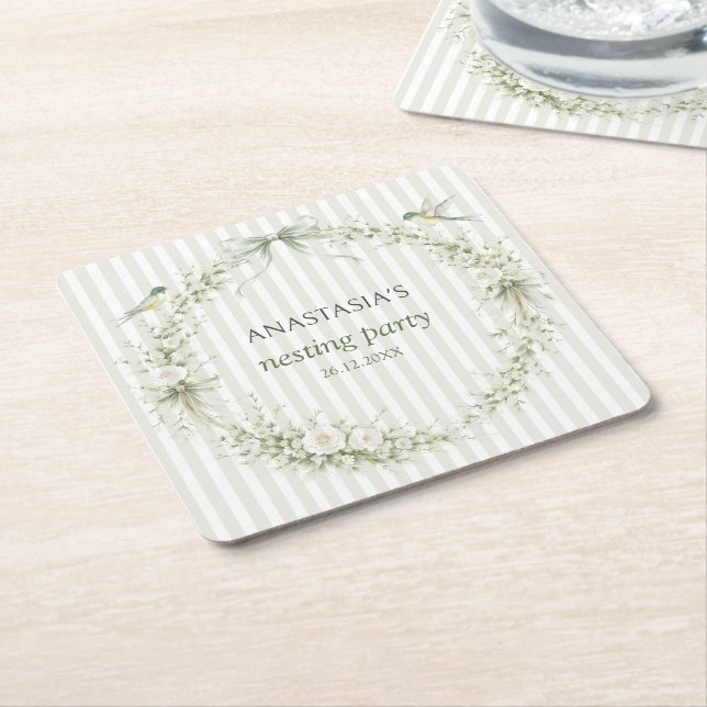 Salbeigrüne Toile De Juoy Nesting-Party  Rechteckiger Pappuntersetzer (angewinkelt)