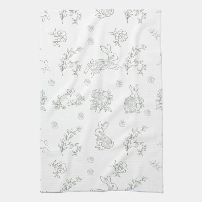 Salbeigrüne Toile-Kaninchen-Hasen Geschirrtuch (Vertikal)