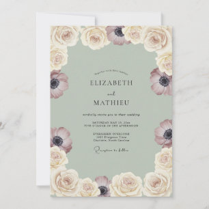 Salbeigrüne Träumerische Anemonen Hochzeit Einladung