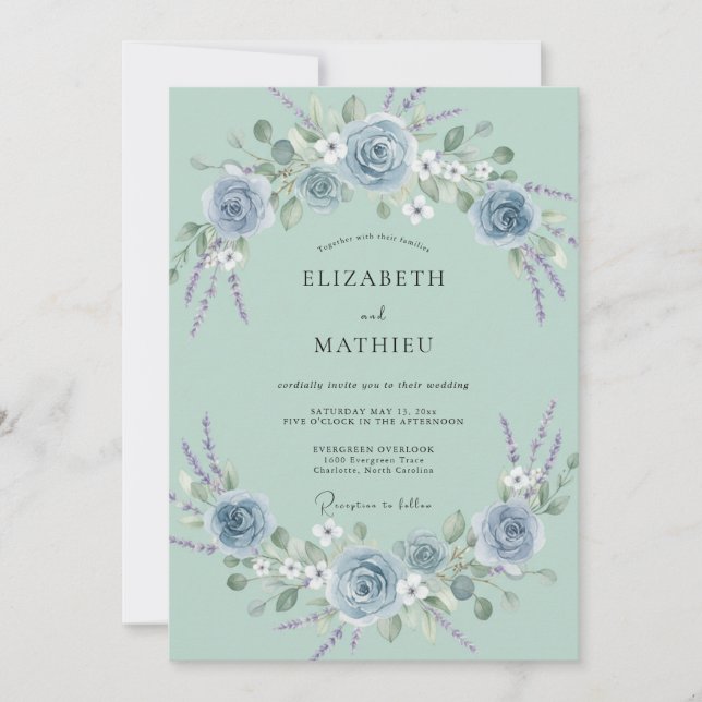 Salbeigrüne traumhafte Lavendel-Hochzeit Einladung (Vorderseite)