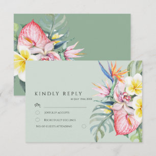 Salbeigrüne tropische Blumen-Hawaii-Hochzeit RSVP Karte