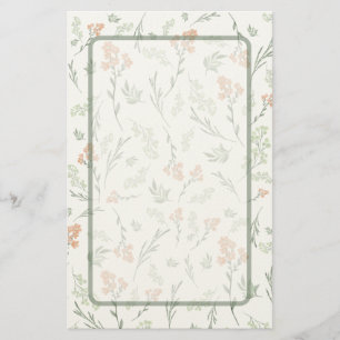 Salbeigrüne und Aprikosen-Wildblumen-Wasserfarbe Briefpapier