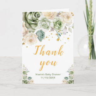 Salbeigrüne und cremefarbene florale Babyparty Dankeskarte