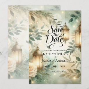 Salbeigrüne und elfenbeinfarbene Rosenlaterne - He Save The Date