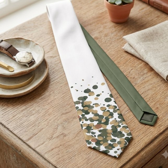 Salbeigrüne und goldene Konfettipunkte Krawatte (Confetti dot necktie for a groom to wear at his upcoming wedding)