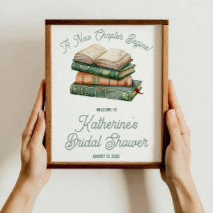 Salbeigrüne und pfirsichfarbene Buch-Hochzeitsdusc Poster