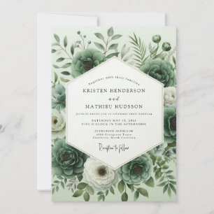 Salbeigrüne üppige florale Hochzeit Einladung
