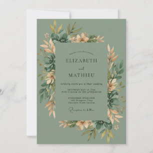 Salbeigrüne üppige Romanze-Hochzeit Einladung