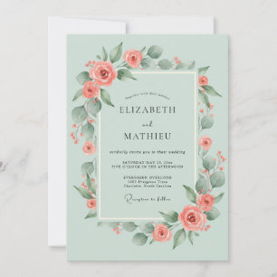 Salbeigrüne üppige Rosenhochzeit Einladung