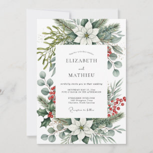 Salbeigrüne üppige Winterhochzeit Einladung
