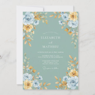 Salbeigrüne verfeinerte florale Hochzeit Einladung