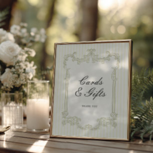 Salbeigrüne verzierte Rahmen-Hochzeitskarten & Ges Poster