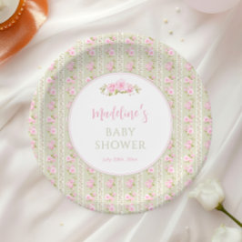 Salbeigrüne Vintage-Blumen Pappteller